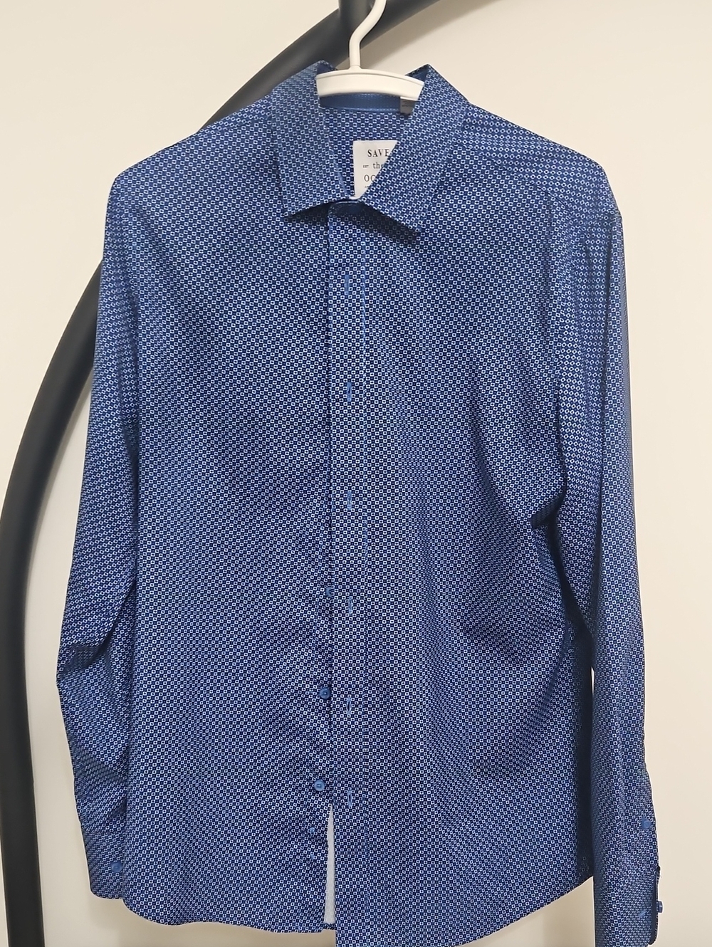 Men's Blue Patterned Button-Up Shirt